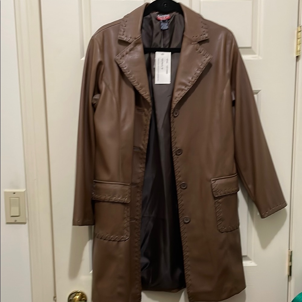 Mac & Jac Brown Pleather Coat (sz 8p)